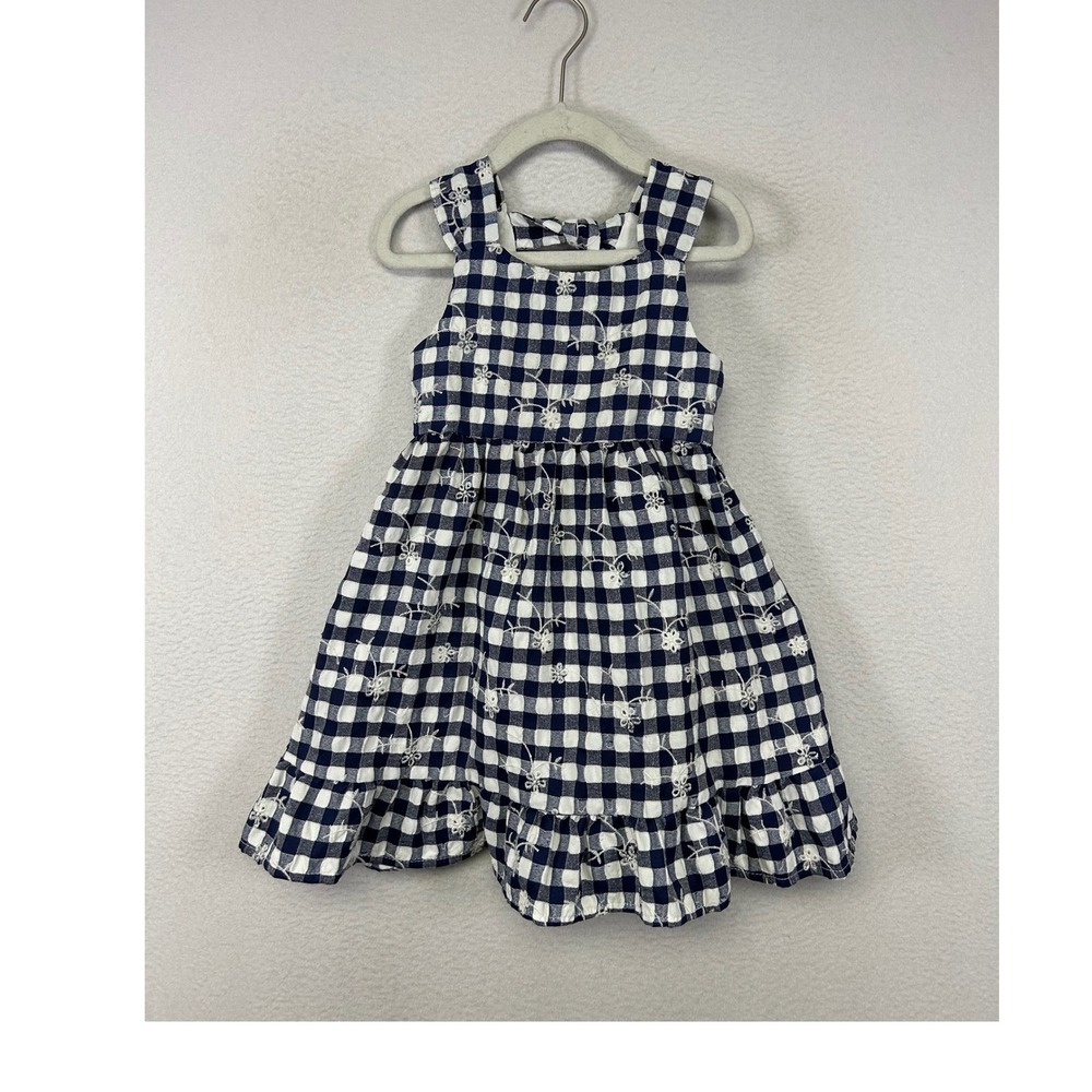 Cottagecore Blueberi Boulevard Kids 3T‎ Navy Gingham Floral Embroidered Dress